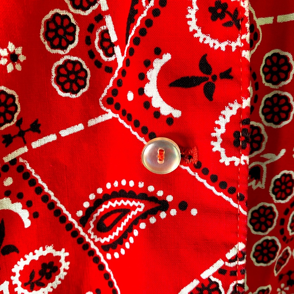 Vintage red handkerchief pattern short sleeve button up Fritzi of CA shirt